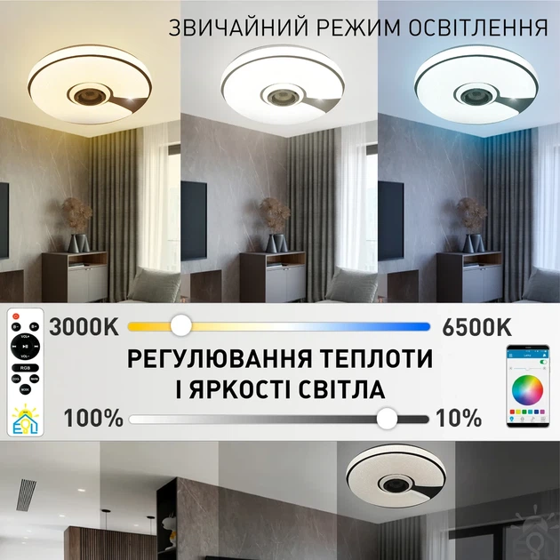 Музыкальная светодиодная люстра SONG R RGB 60W Esllse с динамиком и приложением для смартфона APP Ø380х70мм - изображение 8