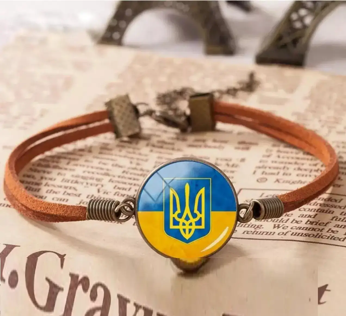 Браслет з тризубом України тризуб герб Україна коричневий колір - зображення 2