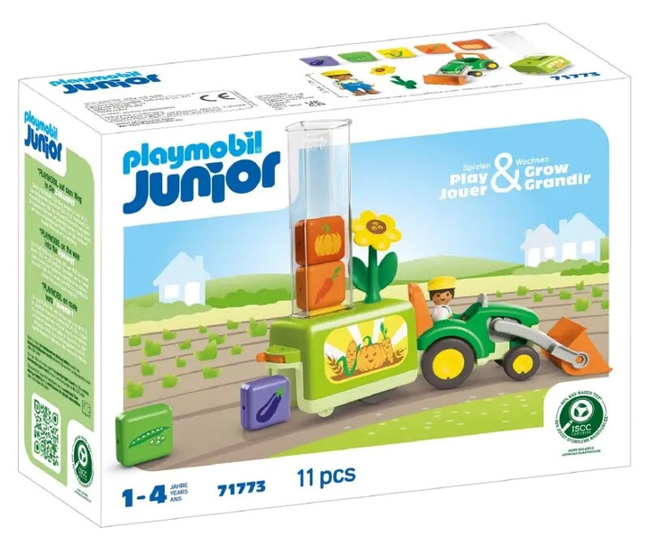 Набір дитячих іграшок Playmobil JUNIOR Трактор з сівалкою 71773 (4008789717733) - зображення 1