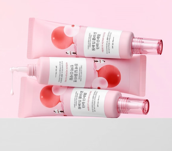 Солнцезащитная сыворотка с коллагеном Round Lab Camellia Deep Collagen Firming Sun Serum SPF50+ PA++++ 50ml - изображение 4