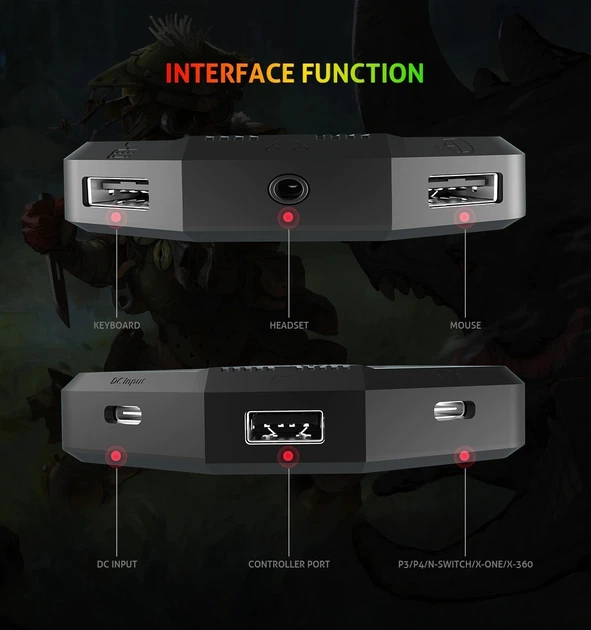 Игровой HUB адаптер MeeTion MT-AP015 Gaming Keyboard And Mouse LED для PS3, PS4, N-Switch, X-ONE, X-360 Black - Фото 9 Игровой HUB адаптер MeeTion MT-AP015 Gaming Keyboard And Mouse LED для PS3, PS4, N-Switch, X-ONE, X-360 Black - изображение 9
