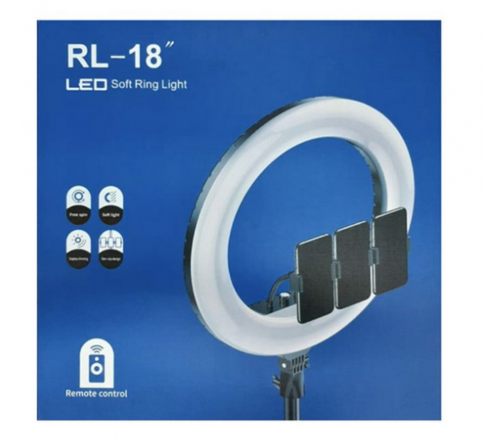 Кольцева LED лампа RL-18 45 см 55 ватт чорна з 3 тримачами - зображення 3