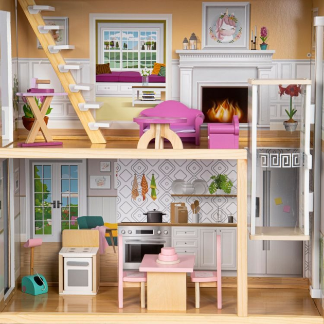 Drewniany domek dla lalek Ecotoys rezydencja XXL Maya 28 elementów (8101) (5903769974887) - obraz 5