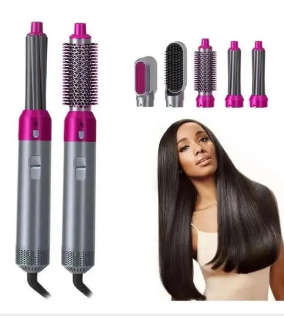 Стайлер для волос фен 5в1 с кейсом чехлом HAIR BRUSH мультистайлер с насадками для волос фен плойка браш (7482) - изображение 3
