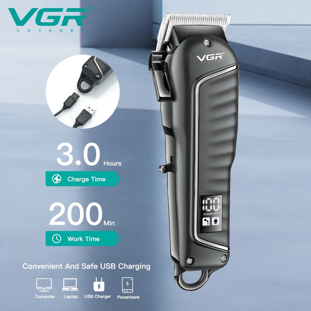 Машинка для стрижки профессиональная VGR V-683 триммер для стрижки волос машинка для бритья с насадками (7502) - изображение 4