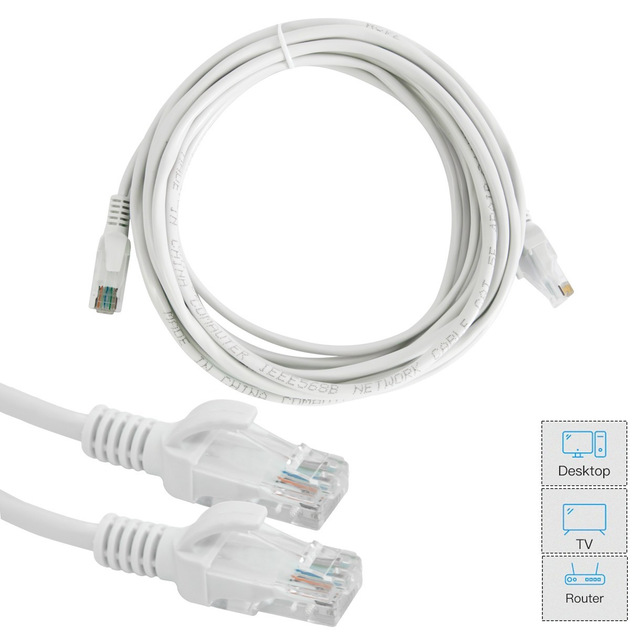 Інтернет кабель LAN провід для роутера 5м патч корд-кабель RJ-45 білий (5703) - зображення 2