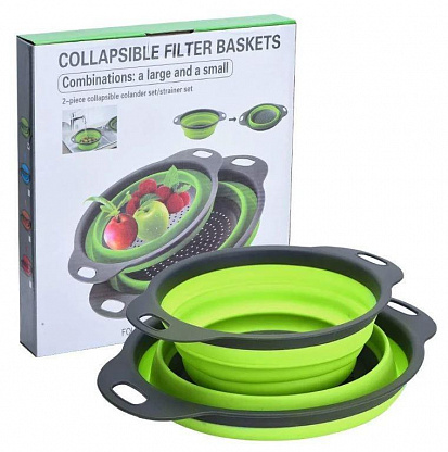 Друшляк силіконовий складаний TV One COLLAPSIBLE FILTER BASKETS великий і маленький 2в1 салатово-сірий (20) - Фото 2 Друшляк силіконовий складаний TV One COLLAPSIBLE FILTER BASKETS великий і маленький 2в1 салатово-сірий (20) - зображення 2