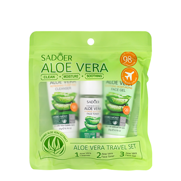 Комплект косметики для лица Sadoer Aloe Vera 3 в 1 дорожный - Фото 3 Комплект косметики для лица Sadoer Aloe Vera 3 в 1 дорожный - изображение 3