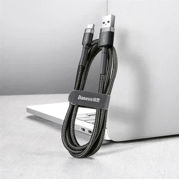 Кабель зарядный Baseus USB Type A - USB Type C Cafule нейлоновый кабель QC3.0 2A 3 м Black-Grey (CATKLF-UG1) - изображение 2