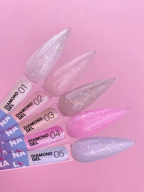 Гель с блестками №4 (Розовый) Diamond Gel LunaMoon на 15 мл, выравнивание и наращивание ногтей - изображение 5