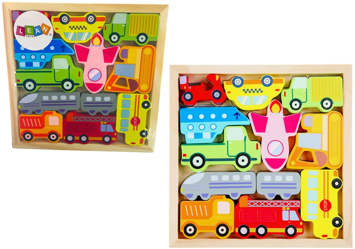 Дерев' яний пазл Lean Toys Транспортні засоби 12 елементів 12213 (5904665999547) - зображення 3
