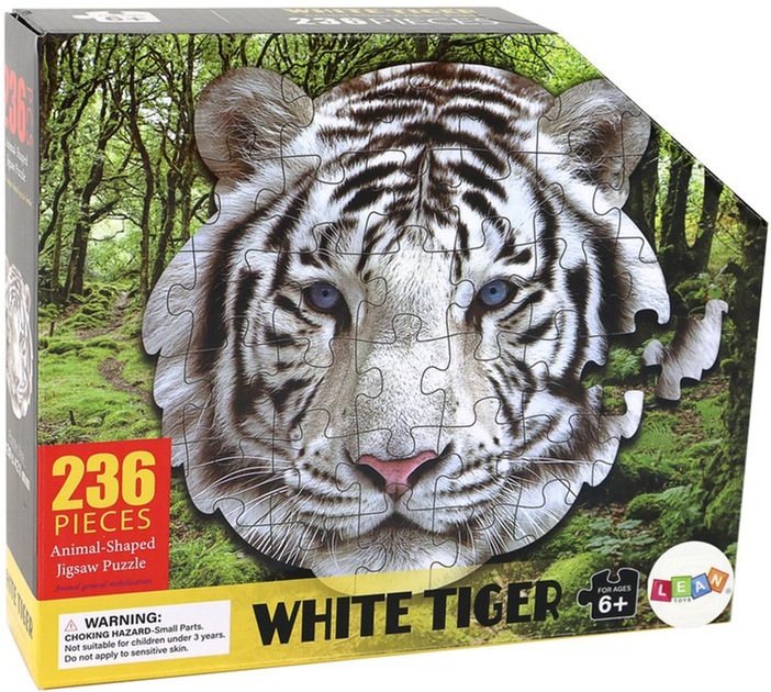 Puzzle Lean Toys Kształt głowy białego tygrysa 236 elementów 16509 (5905884450185) - obraz 1