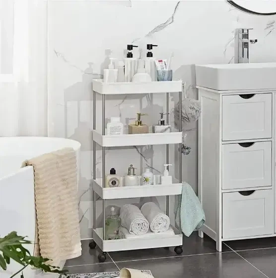 Этажерка на колесах 4 полки напольная белая Storage rack AND906 - изображение 2