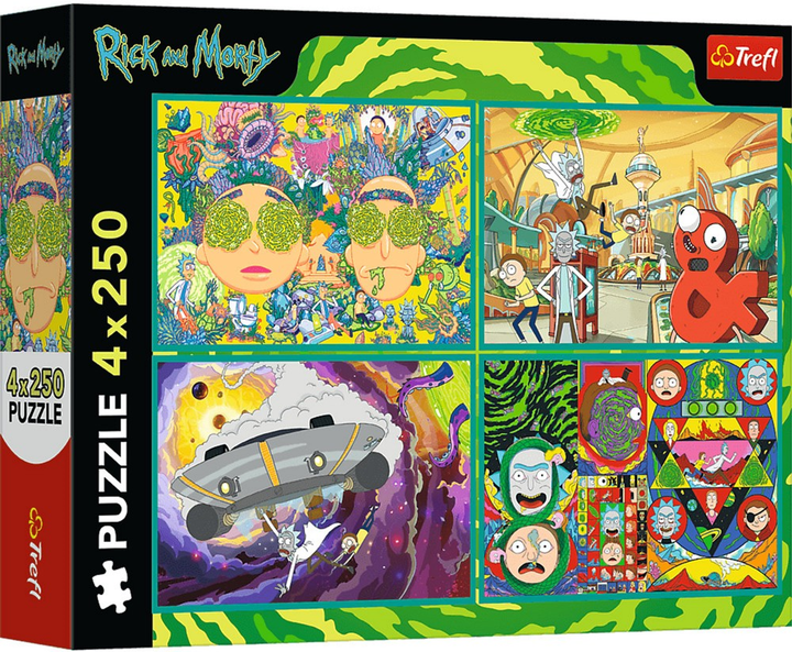 Zestaw Puzzle Trefl Zakręcony świat Ricka i Morty'ego 4 x 250 elementów 13338 (5900511133387) - obraz 1