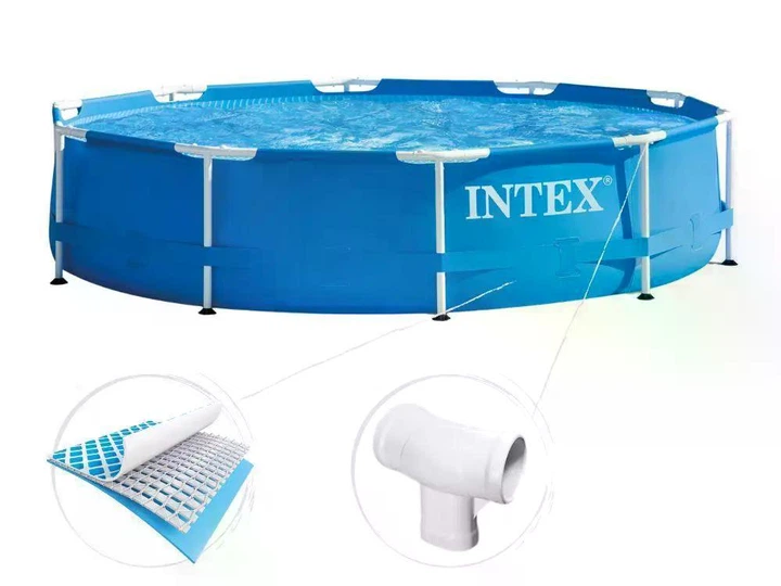 Бассейн каркасный Intex 28200-4 круглый на 4485 л из ПВХ и стали с картриджным насосом, тентом и подстилкой 305x76 см Синий (124-9-28200-4) - изображение 4