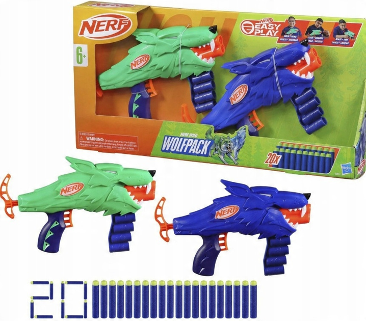 Zestaw wyrzutni Hasbro Nerf Easy Play Wild Wolfpack 2 szt + 20 strzałek G0031 (5010996255419) - obraz 1