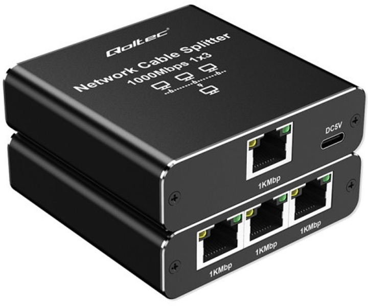 Rozdzielacz sieciowy Qoltec Ethernet mini SWITCH 1x3 RJ45 1000Mb/s USB-C (5901878522944) - obraz 2