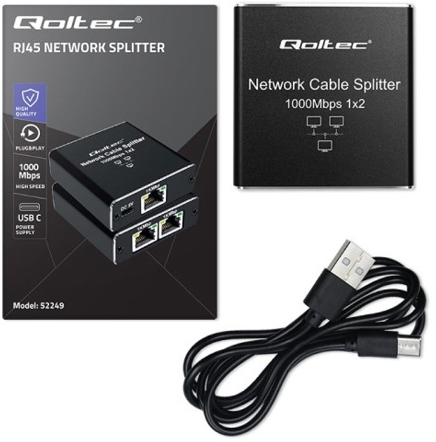 Rozdzielacz sieciowy Qoltec Ethernet mini SWITCH 1x2 RJ45 1000Mb/s USB-C (5901878522494) - obraz 6