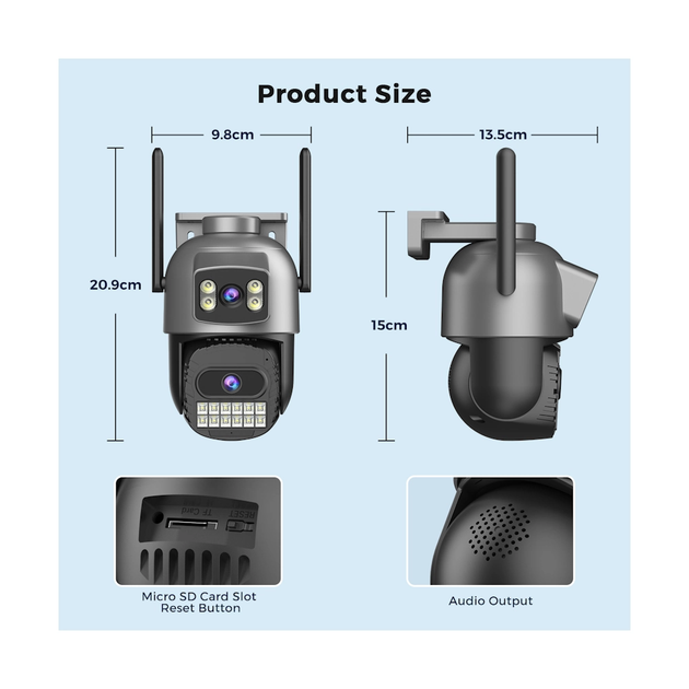 Уличная камера видеонаблюдения Besder A22YQ 5+5MP Wifi PTZ DC12V 2A A22YQ-10MP-EU - Фото 4 Уличная камера видеонаблюдения Besder A22YQ 5+5MP Wifi PTZ DC12V 2A A22YQ-10MP-EU - изображение 4