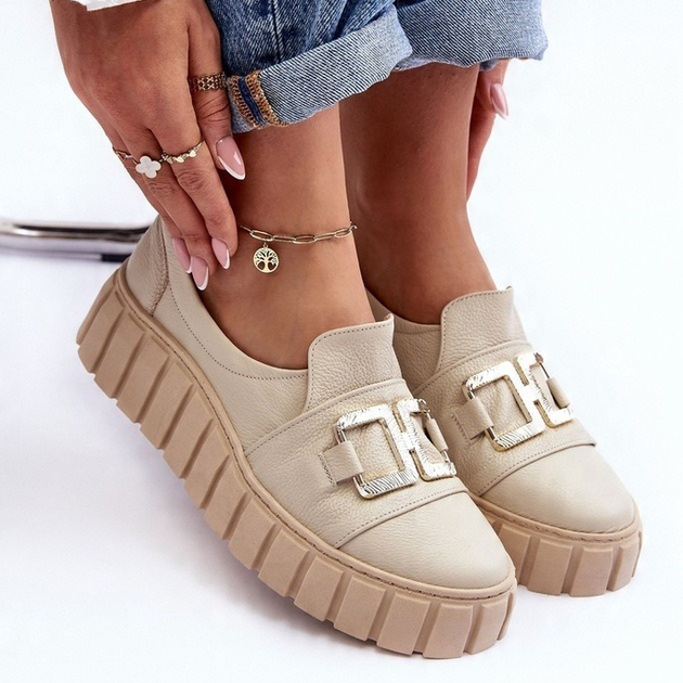 Buty wsuwane damskie Lewski Shoes 3398 38 Beżowy/Srebrny - obraz 3