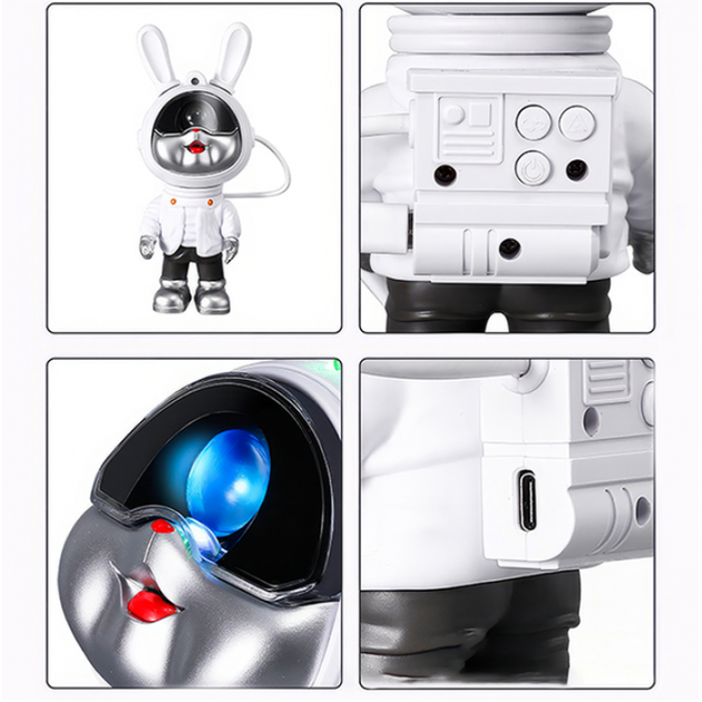 Світильник нічник Астронавт у вигляді кролика-космонавта Проектор Rabbit Star Galaxy Nightlight Projector 10 Вт 23 см з ефектом зоряного неба та пультом - зображення 9