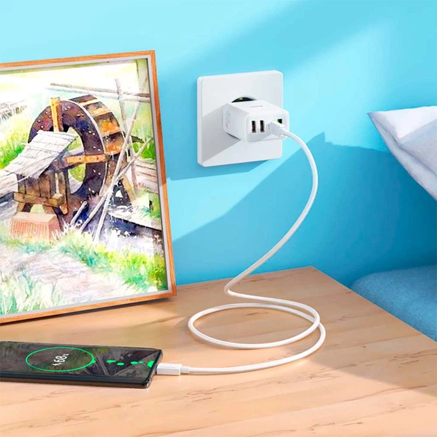 Сетевое зарядное устройство (4×USB, QC3), Hoco C102A Fuerza / Адаптер для зарядки / Блок питания - Фото 2 Сетевое зарядное устройство (4×USB, QC3), Hoco C102A Fuerza / Адаптер для зарядки / Блок питания - изображение 2