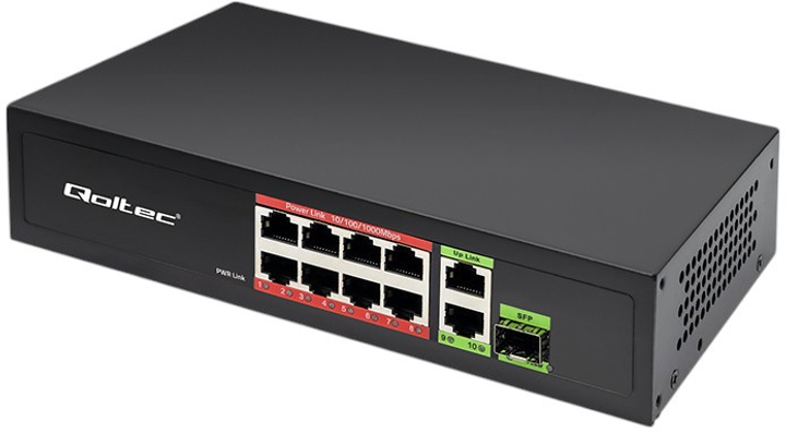 Switch Qoltec PoE SWITCH 8x RJ45 PoE 2x RJ45 Uplink 1x SFP 120W 1000 Mb (5901878522975) - obraz 2