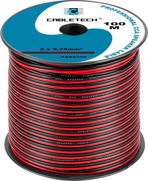 Kabel głośnikowy Cabletech CCA 2 x 0.75 mm 100 m Black-Red (5901436734932) - obraz 1
