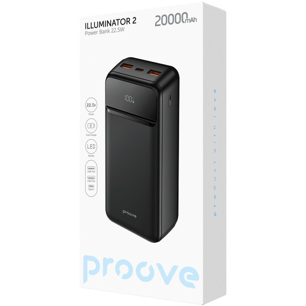 УМБ Proove Illuminator 2 22.5W 20000mAh 74Wh Type-C 2USB быстрая зарядка PD QC3.0 Black - изображение 2