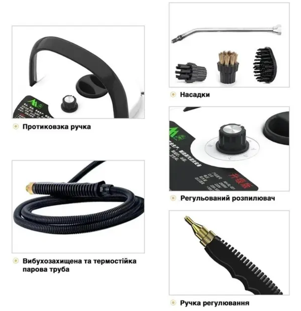 Пароочисник Portable Steam Cleaner YD-206A ручний, для очищення різних поверхонь, електричний, з насадками 2500W білий - зображення 4