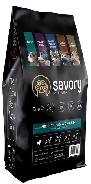 Sucha karma dla szczeniąt wszystkich ras Savory z indykiem i kurczakiem 12 kg (4820232630303) - obraz 1