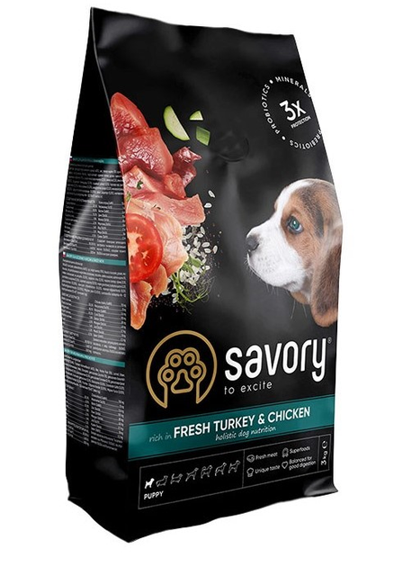 Sucha karma dla szczeniąt wszystkich ras Savory z indykiem i kurczakiem 3 kg (4820232630297) - obraz 1