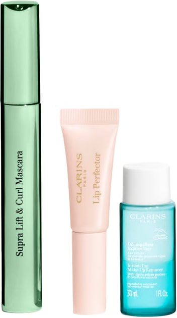 Набір Clarins Supra Lift & Curl Kit Туш для вій 8 мл + Засіб для зняття макіяжу 10 мл + Блиск для губ 5 мл (3666057327612) - зображення 4