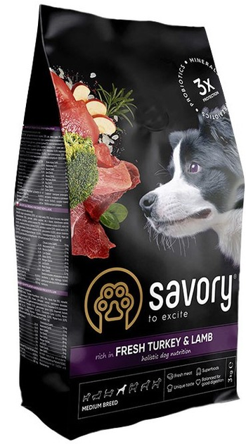 Sucha karma dla dorosłych psów średnich ras Savory z indykiem i jagnięciną 3 kg (4820232630266) - obraz 1
