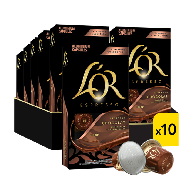 Набір кави в капсулах Nespresso L`OR Espresso Chocolat 100 шт - Фото 1 Набір кави в капсулах Nespresso L`OR Espresso Chocolat 100 шт - зображення 1