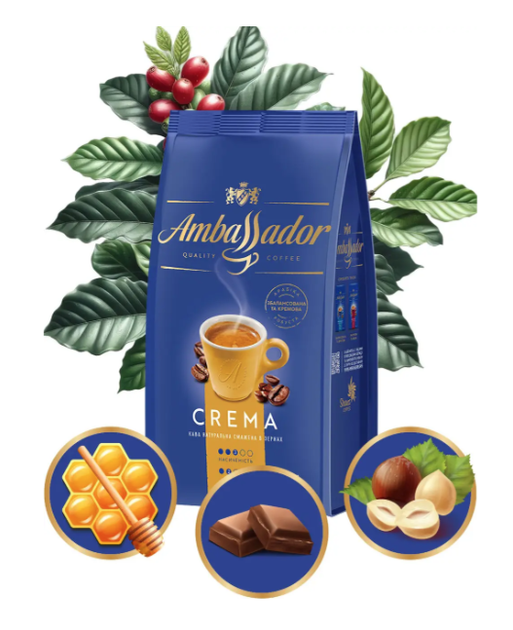 Кава в зернах Ambassador Crema 1 кг - Фото 2 Кава в зернах Ambassador Crema 1 кг - зображення 2