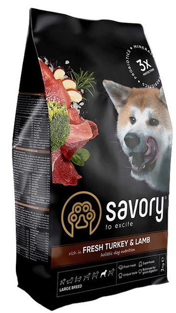 Сухий корм для дорослих собак великих порід Savory з індичкою та ягням 3 кг (4820232630235) - зображення 1