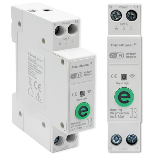 Wi-Fi реле з лічильником Qoltec Wi-fi DIN rail relay with electricity meter 63A eWeLink by Sonoff (5901878509914) - зображення 3