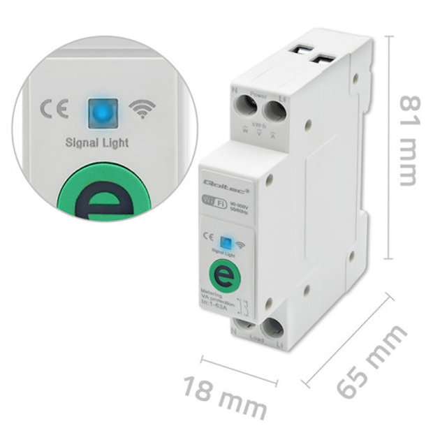 Wi-Fi реле з лічильником Qoltec Wi-fi DIN rail relay with electricity meter 63A eWeLink by Sonoff (5901878509914) - зображення 5