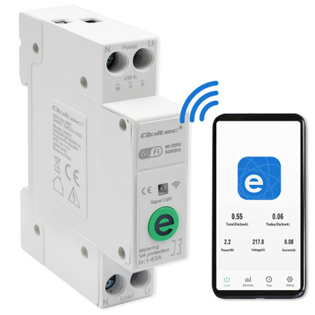 Wi-Fi реле з лічильником Qoltec Wi-fi DIN rail relay with electricity meter 63A eWeLink by Sonoff (5901878509914) - зображення 8