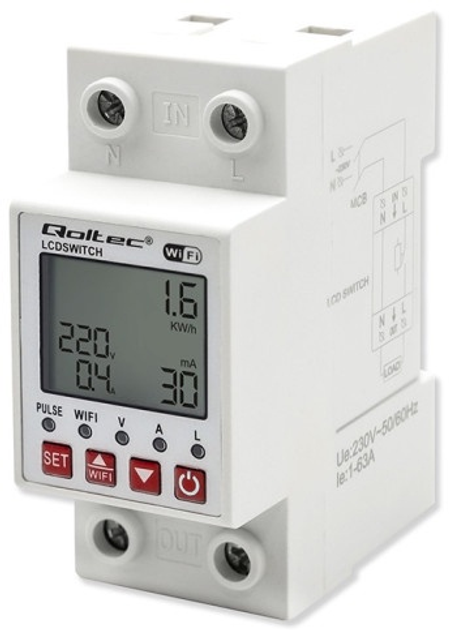 Wi-Fi реле з лічильником Qoltec Wi-fi DIN rail relay with electricity meter 63A Timer Tuya (5901878509907) - зображення 3