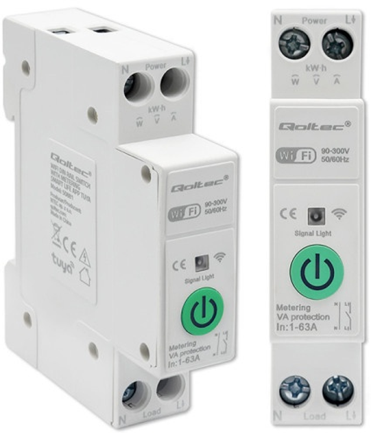 Wi-Fi реле з лічильником Qoltec Wi-fi DIN rail relay with electricity meter 63A TUYA SMART LIFE (5901878508818) - зображення 4