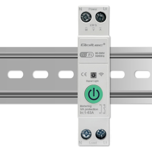 Wi-Fi реле з лічильником Qoltec Wi-fi DIN rail relay with electricity meter 63A TUYA SMART LIFE (5901878508818) - зображення 5