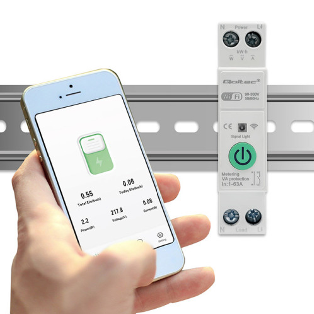 Wi-Fi реле з лічильником Qoltec Wi-fi DIN rail relay with electricity meter 63A TUYA SMART LIFE (5901878508818) - зображення 6
