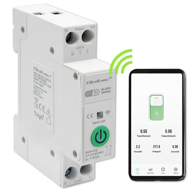 Wi-Fi реле з лічильником Qoltec Wi-fi DIN rail relay with electricity meter 63A TUYA SMART LIFE (5901878508818) - зображення 7