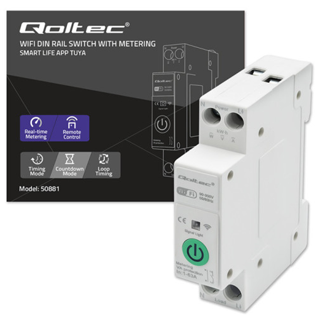 Wi-Fi реле з лічильником Qoltec Wi-fi DIN rail relay with electricity meter 63A TUYA SMART LIFE (5901878508818) - зображення 11