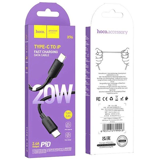 Дата кабель Hoco X96 Hyper Type-C to Lightning 20W (1m) Black - зображення 6