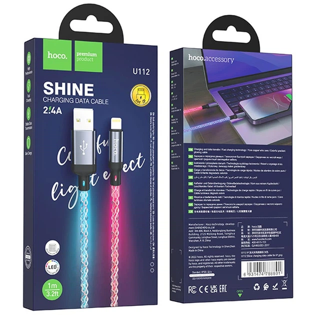 Дата-кабель Hoco U112 Shine 2.4A USB to Lightning (1m) - Фото 3 Дата-кабель Hoco U112 Shine 2.4A USB to Lightning (1m) - изображение 3