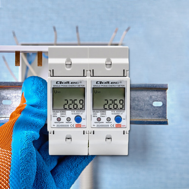 Лічильник електроенергії Qoltec Single phase electronic energy consumption meter for DIN rail 230 V LCD Wi-fi (5901878508825) - зображення 7