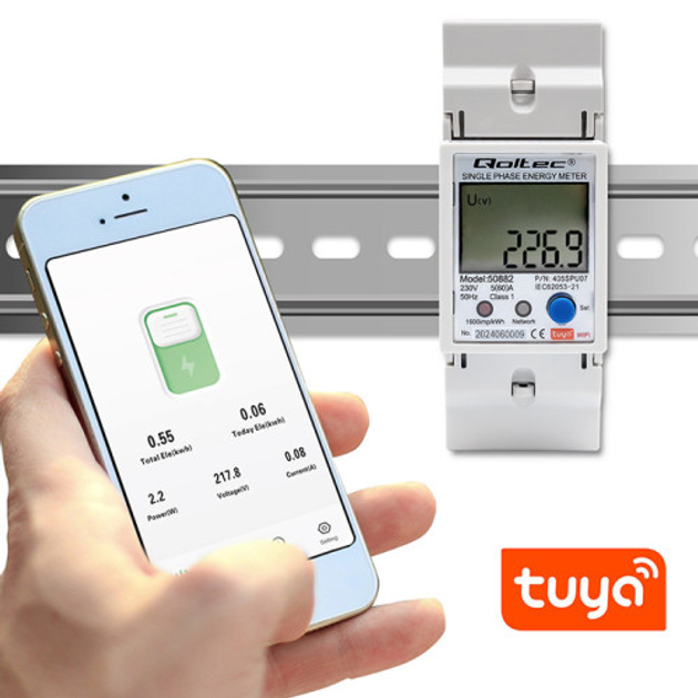 Лічильник електроенергії Qoltec Single phase electronic energy consumption meter for DIN rail 230 V LCD Wi-fi (5901878508825) - зображення 8